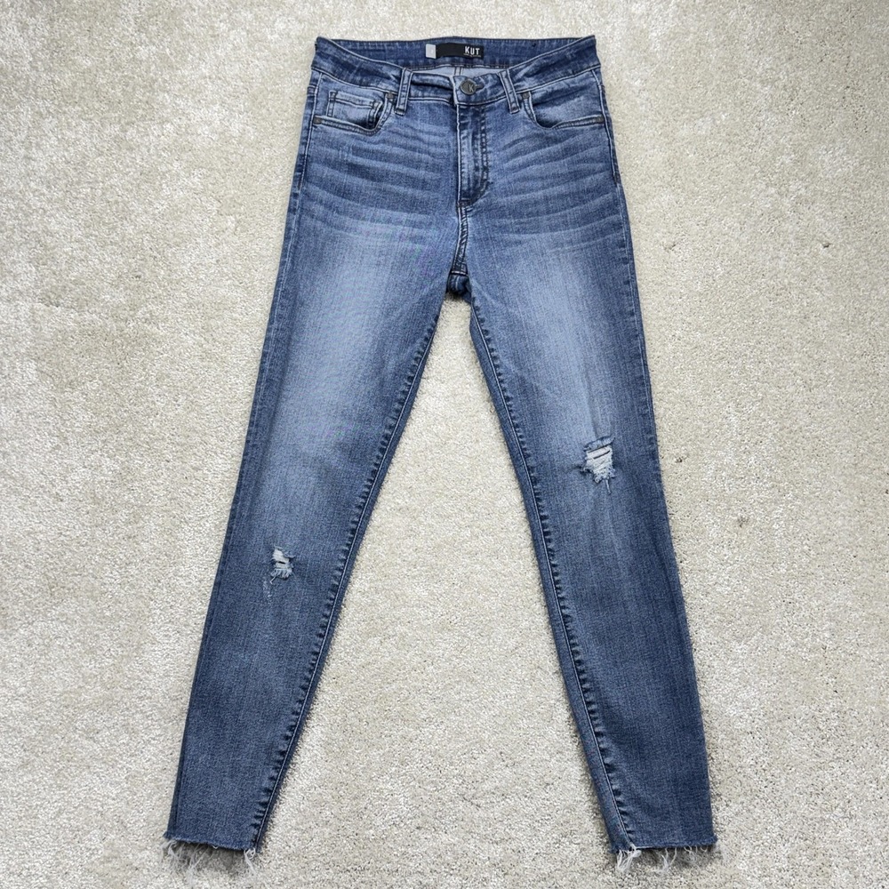 KUT From The Kloth Connie High Rise Ankle Skinny Jeans Womens 2 Blue Distressed